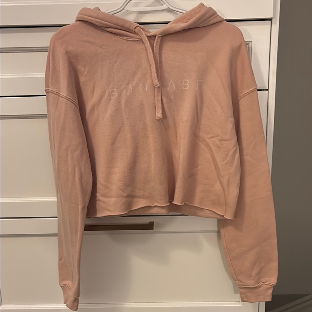 Cropped Peach Bonbabe Relaxed Hoodie with Long Sleeves